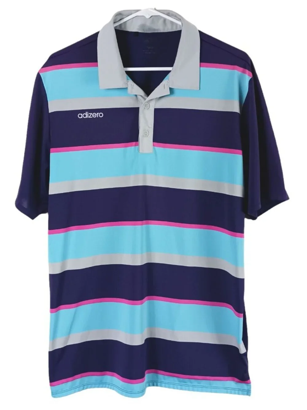Adidas Adizero Striped Front Polo Shirt Mens L Purple Golf Sporty Athleisure